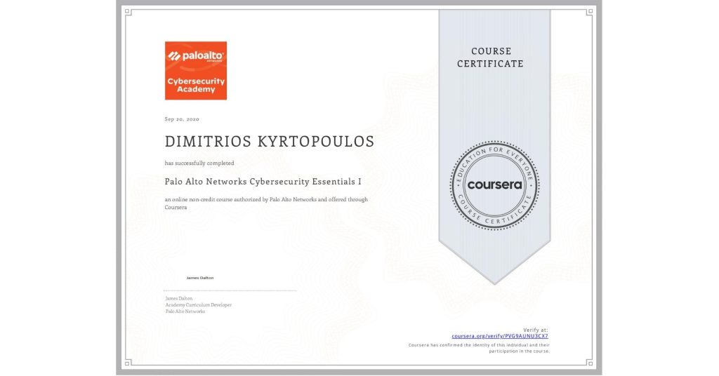 Palo Alto Networks Cybersecurity Essentials I Dimitris Kyrtopoulos