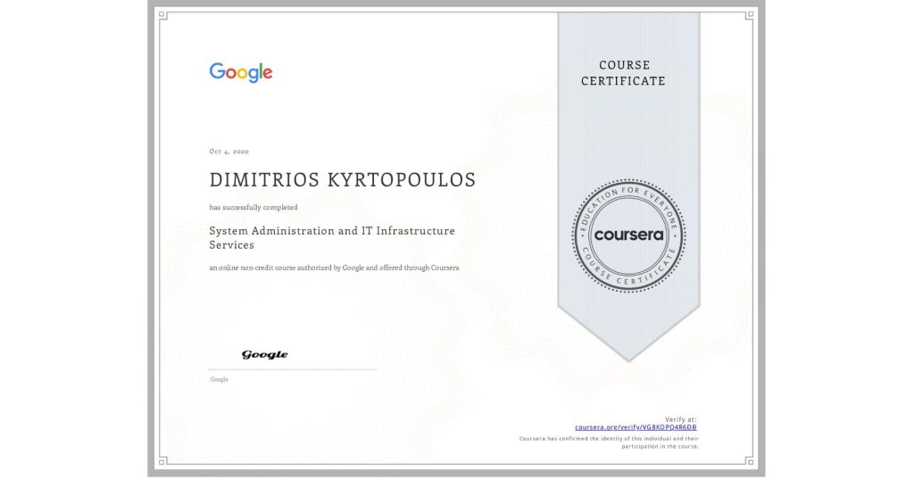 Google System Administration and IT Infrastructure Services Dimitris Kyrtopoulos