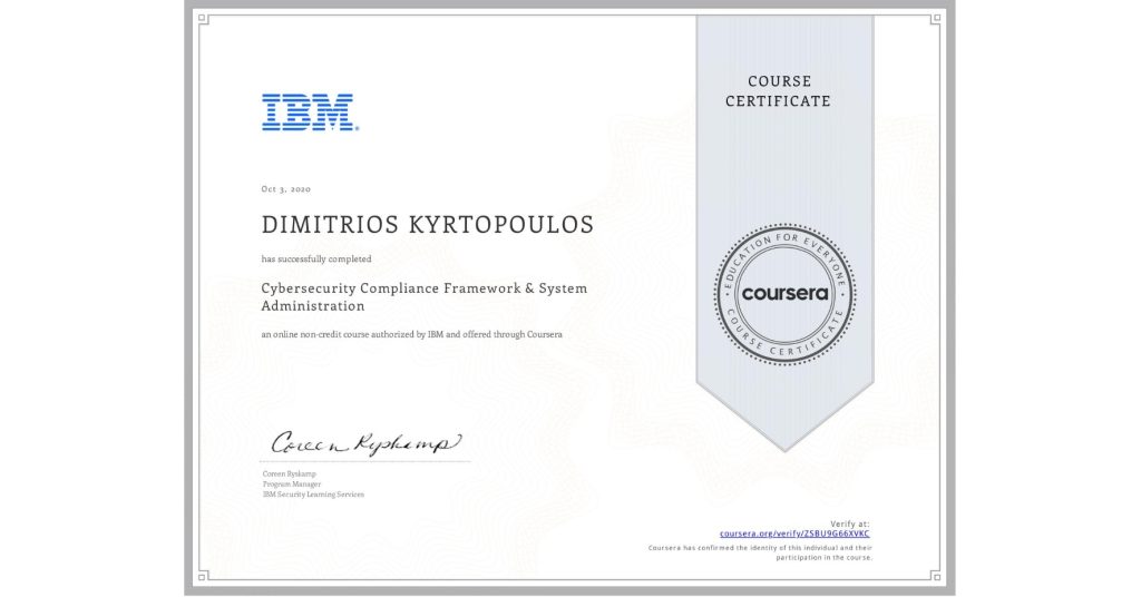 IBM Cybersecurity Compliance Framework & System Administration Dimitris Kyrtopoulos
