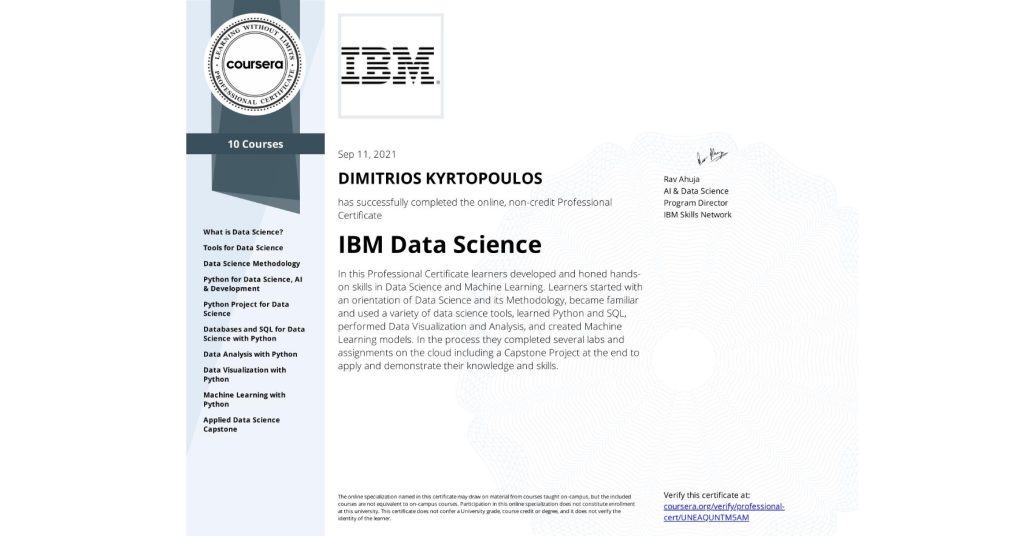 IBM Data Science Specialization Dimitris Kyrtopoulos