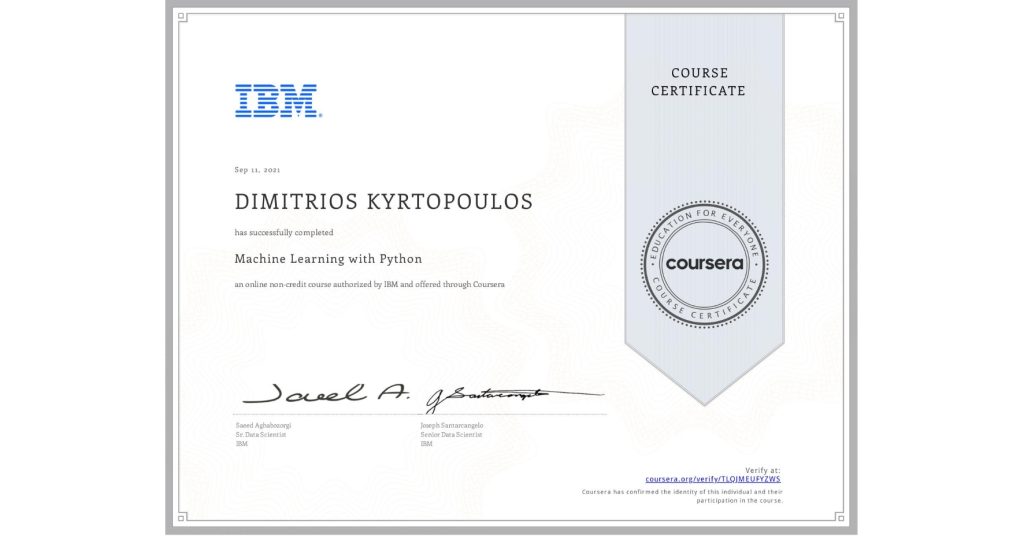 IBM Machine Learning with Python Dimitris Kyrtopoulos